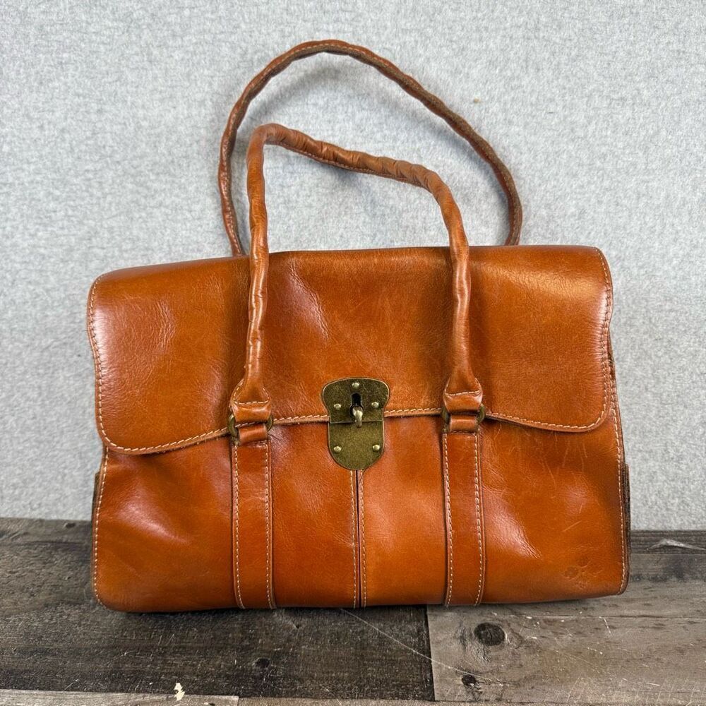 Patricia Nash Tan/Brown Vienna Satchel Leather Large Bag Purse
